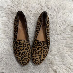 J.CREW Cora Leopard Calf Hair Loafers Women's Size 7 Leather Slip On Shoes